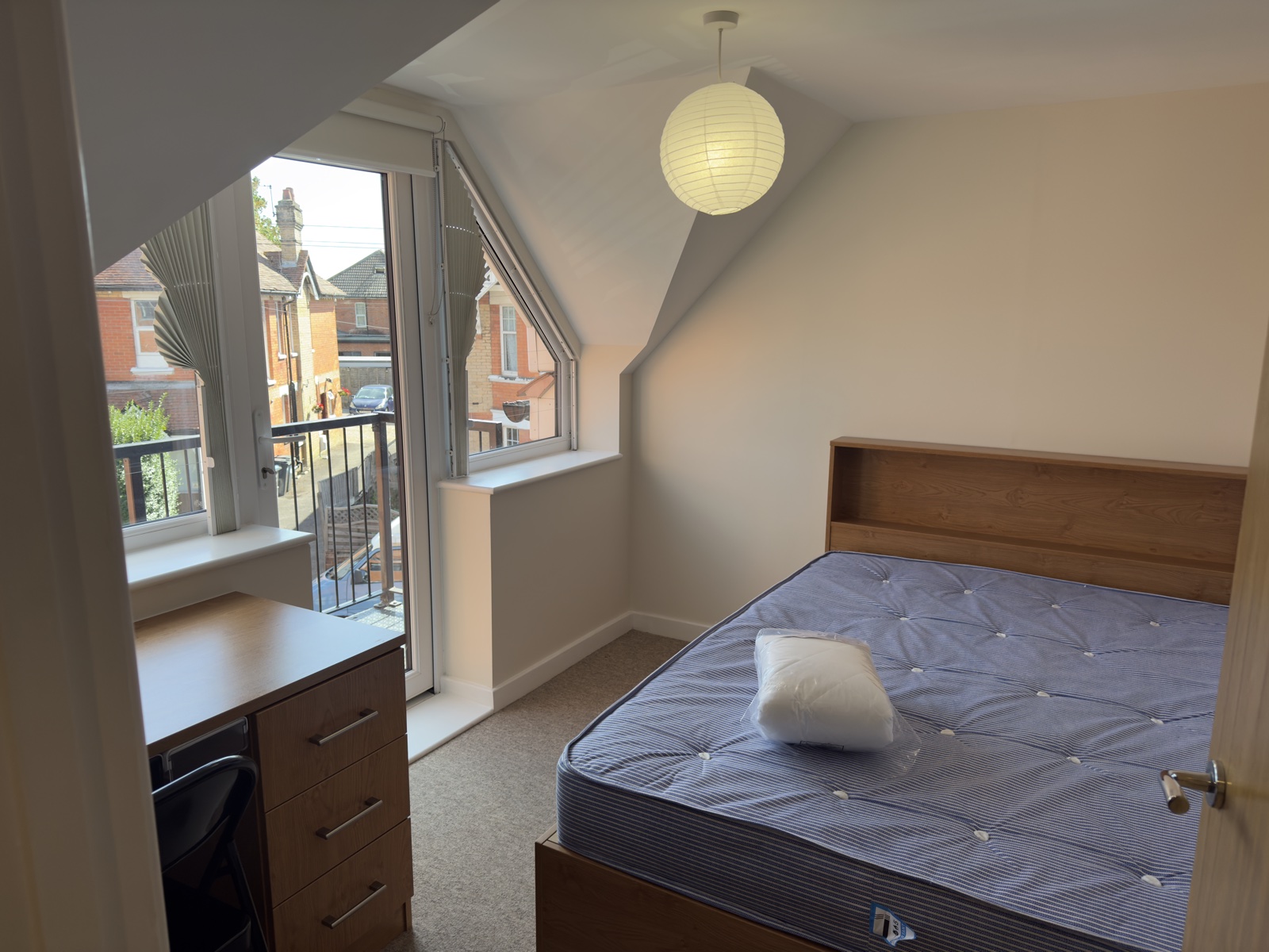 Bedroom one with double bed and balcony doors, Flat 5 Richmond Court